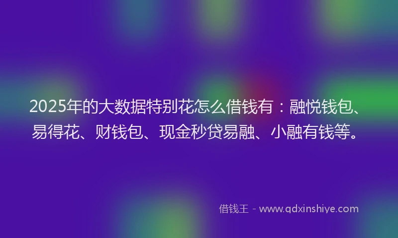 2025年的大数据特别花怎么借钱有:融悦钱包、易得花、财钱包、现金秒贷易融、小融有钱等。