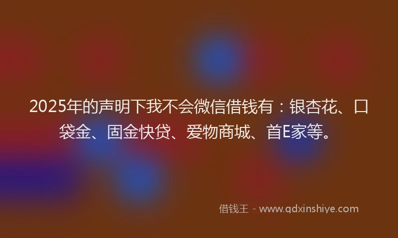 2025年的声明下我不会微信借钱有：银杏花、口袋金、固金快贷、爱物商城、首E家等。