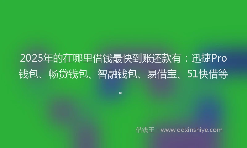 2025年的在哪里借钱最快到账还款有：迅捷Pro钱包、畅贷钱包、智融钱包、易借宝、51快借等。