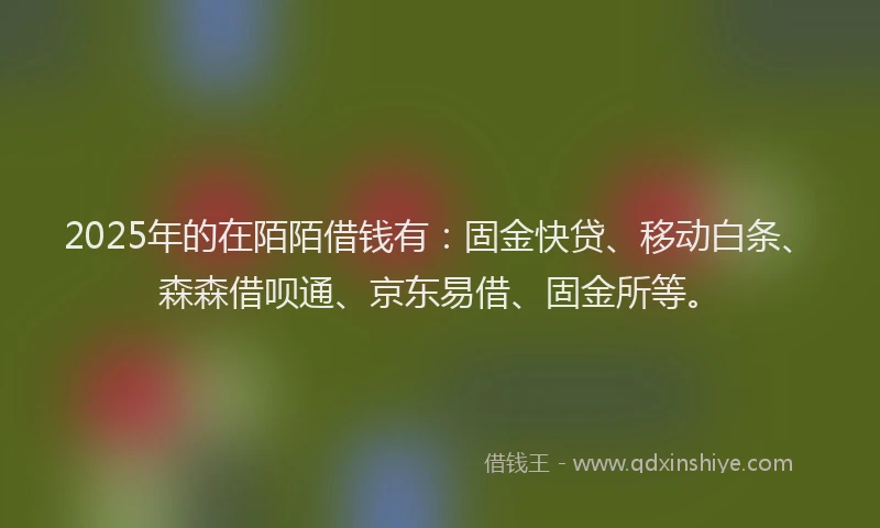 2025年的在陌陌借钱有：固金快贷、移动白条、森森借呗通、京东易借、固金所等。