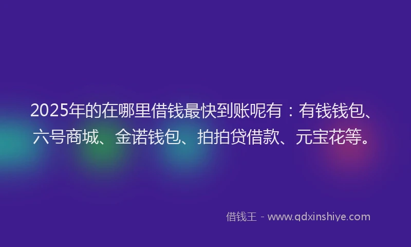 2025年的在哪里借钱最快到账呢有：有钱钱包、六号商城、金诺钱包、拍拍贷借款、元宝花等。