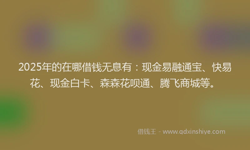2025年的在哪借钱无息有:现金易融通宝、快易花、现金白卡、森森花呗通、腾飞商城等。