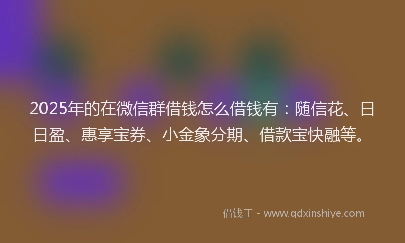 2025年的在微信群借钱怎么借钱有：随信花、日日盈、惠享宝券、小金象分期、借款宝快融等。