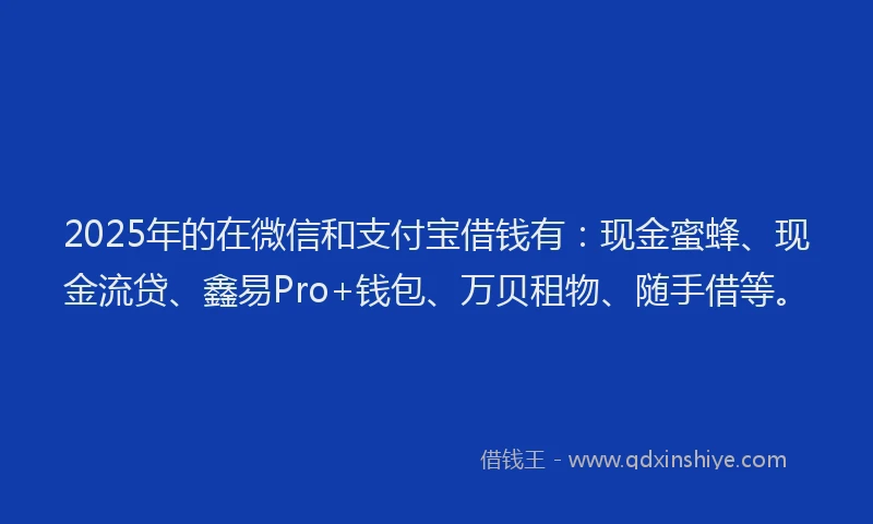 2025年的在微信和支付宝借钱有：现金蜜蜂、现金流贷、鑫易Pro+钱包、万贝租物、随手借等。