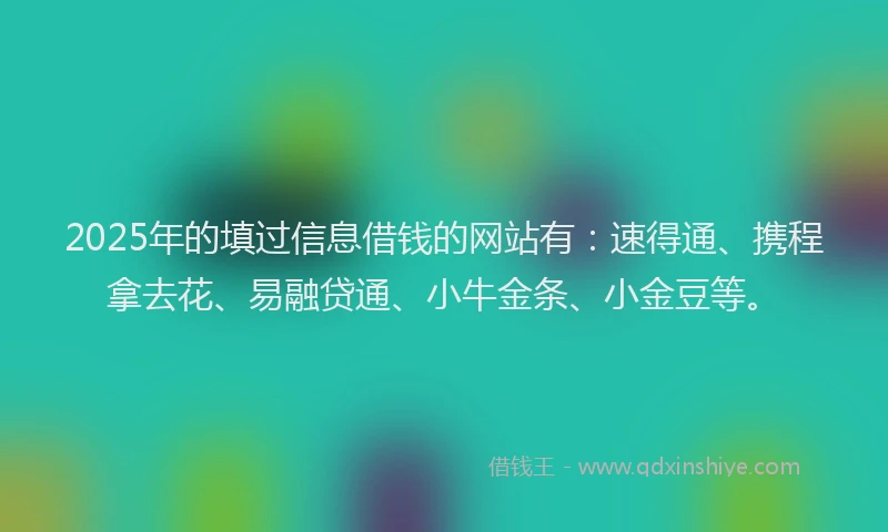 2025年的填过信息借钱的网站有：速得通、携程拿去花、易融贷通、小牛金条、小金豆等。
