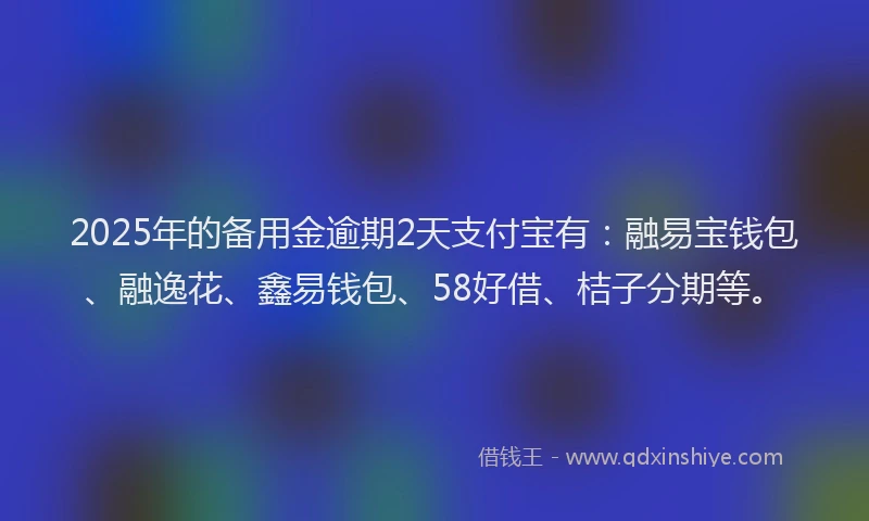 2025年的备用金逾期2天支付宝有：融易宝钱包、融逸花、鑫易钱包、58好借、桔子分期等。
