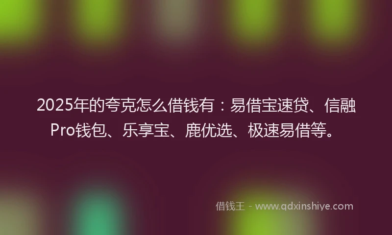 2025年的夸克怎么借钱有：易借宝速贷、信融Pro钱包、乐享宝、鹿优选、极速易借等。