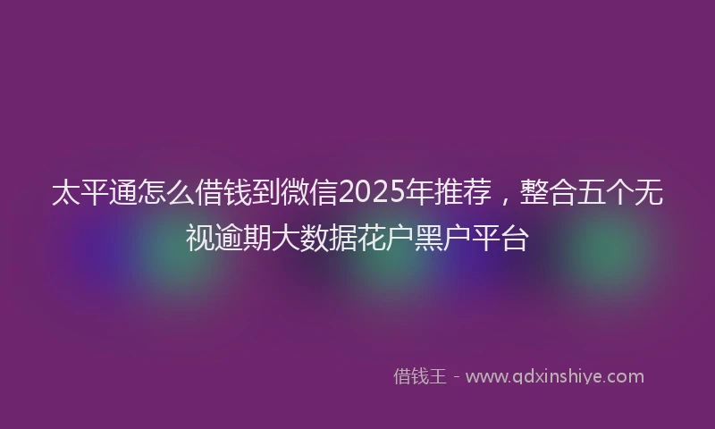 太平通怎么借钱到微信2025年推荐，整合五个无视逾期大数据花户黑户平台