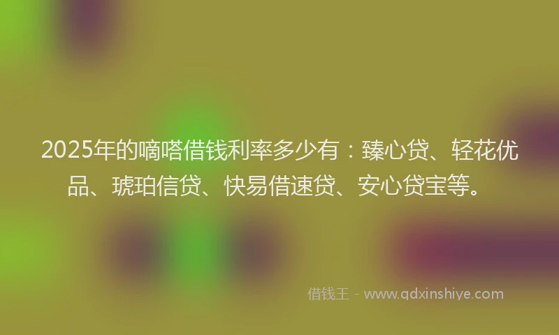 2025年的嘀嗒借钱利率多少有：臻心贷、轻花优品、琥珀信贷、快易借速贷、安心贷宝等。