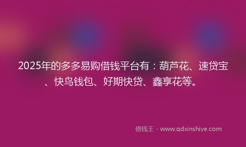2025年的多多易购借钱平台有：葫芦花、速贷宝、快鸟钱包、好期快贷、鑫享花等。