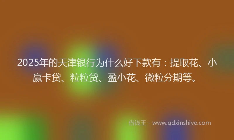 2025年的天津银行为什么好下款有：提取花、小赢卡贷、粒粒贷、盈小花、微粒分期等。