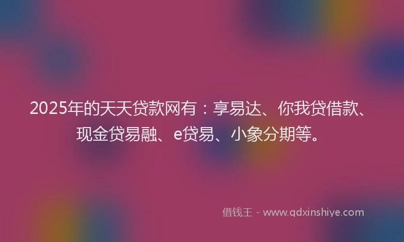 2025年的天天贷款网有：享易达、你我贷借款、现金贷易融、e贷易、小象分期等。