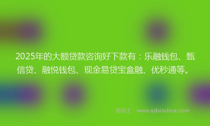 2025年的大额贷款咨询好下款有：乐融钱包、甄信贷、融悦钱包、现金易贷宝盒融、优秒通等。