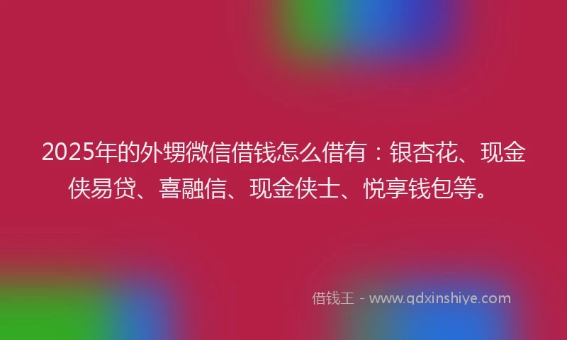 2025年的外甥微信借钱怎么借有：银杏花、现金侠易贷、喜融信、现金侠士、悦享钱包等。