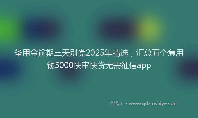 备用金逾期三天别慌2025年精选,汇总五个急用钱5000快审快贷无需征信app