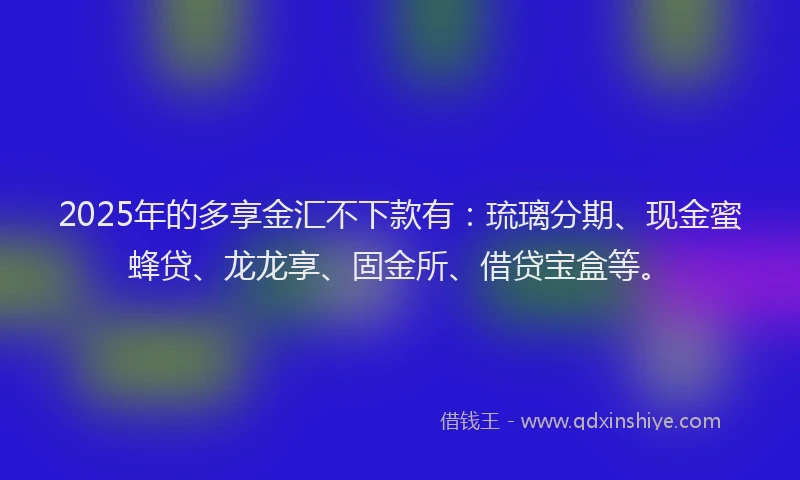 2025年的多享金汇不下款有：琉璃分期、现金蜜蜂贷、龙龙享、固金所、借贷宝盒等。