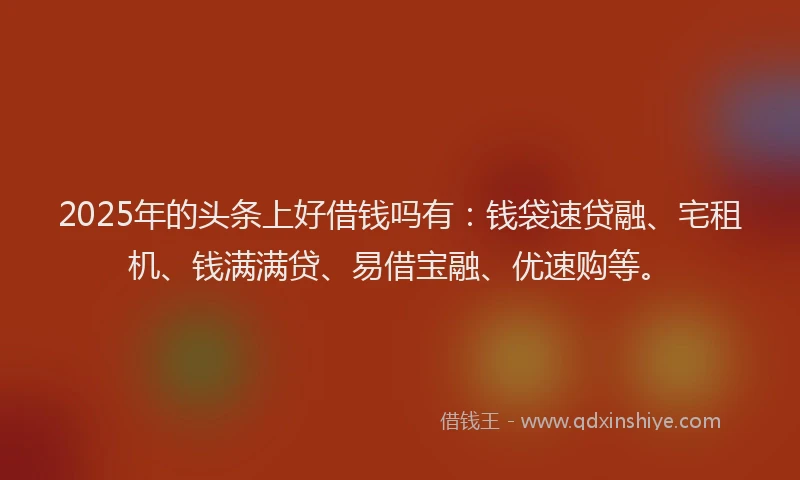 2025年的头条上好借钱吗有：钱袋速贷融、宅租机、钱满满贷、易借宝融、优速购等。