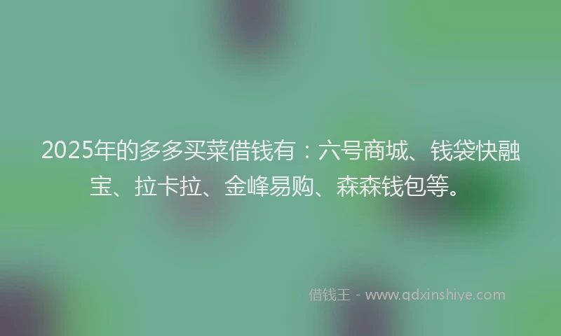 2025年的多多买菜借钱有：六号商城、钱袋快融宝、拉卡拉、金峰易购、森森钱包等。