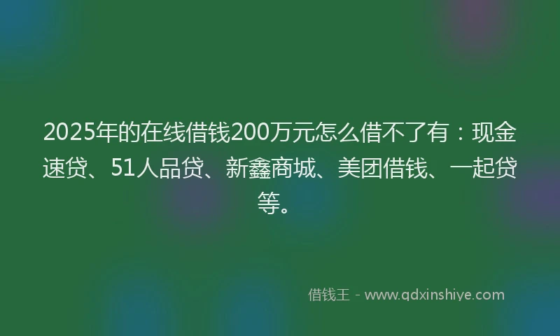 2025年的在线借钱200万元怎么借不了有：现金速贷、51人品贷、新鑫商城、美团借钱、一起贷等。