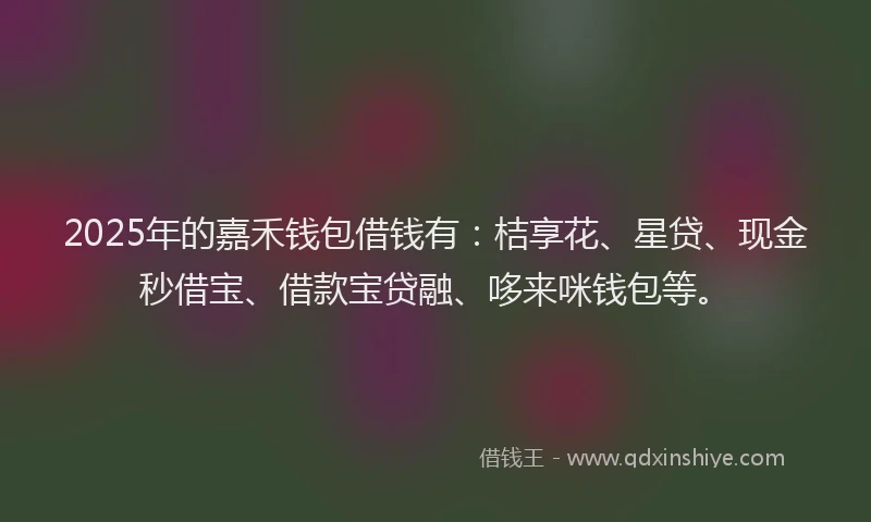 2025年的嘉禾钱包借钱有：桔享花、星贷、现金秒借宝、借款宝贷融、哆来咪钱包等。