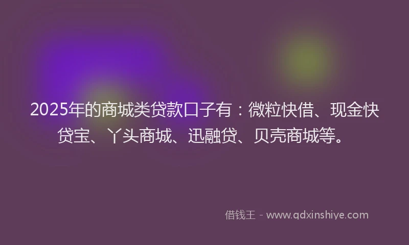 2025年的商城类贷款口子有：微粒快借、现金快贷宝、丫头商城、迅融贷、贝壳商城等。