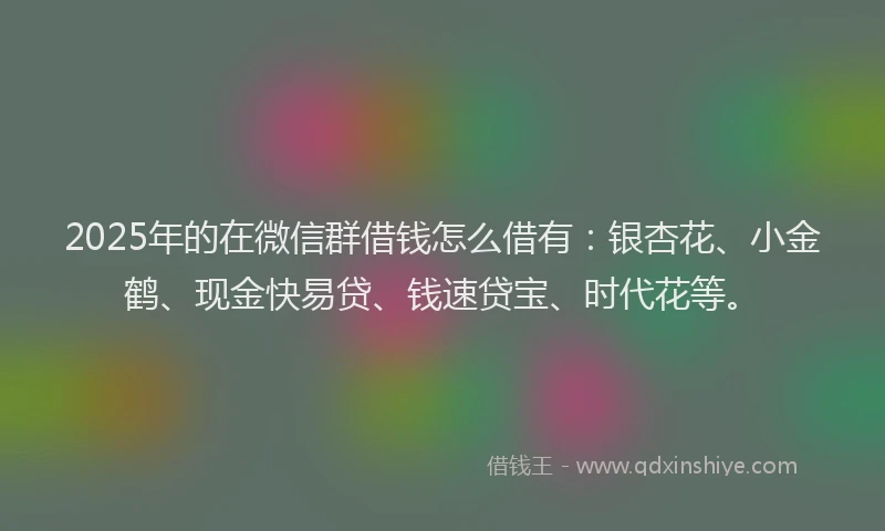 2025年的在微信群借钱怎么借有：银杏花、小金鹤、现金快易贷、钱速贷宝、时代花等。