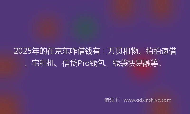 2025年的在京东咋借钱有：万贝租物、拍拍速借、宅租机、信贷Pro钱包、钱袋快易融等。
