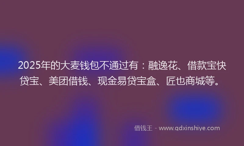 2025年的大麦钱包不通过有：融逸花、借款宝快贷宝、美团借钱、现金易贷宝盒、匠也商城等。