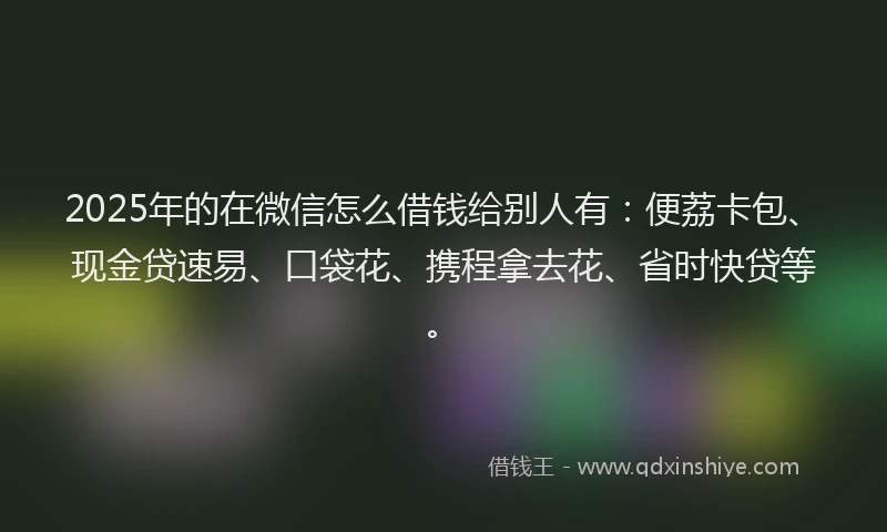 2025年的在微信怎么借钱给别人有：便荔卡包、现金贷速易、口袋花、携程拿去花、省时快贷等。