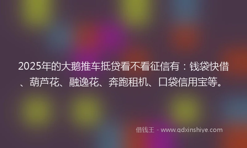 2025年的大鹅推车抵贷看不看征信有：钱袋快借、葫芦花、融逸花、奔跑租机、口袋信用宝等。