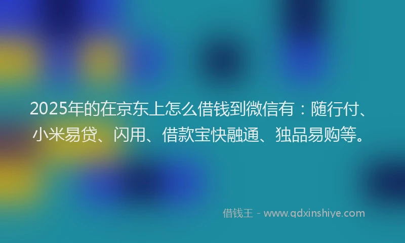 2025年的在京东上怎么借钱到微信有：随行付、小米易贷、闪用、借款宝快融通、独品易购等。