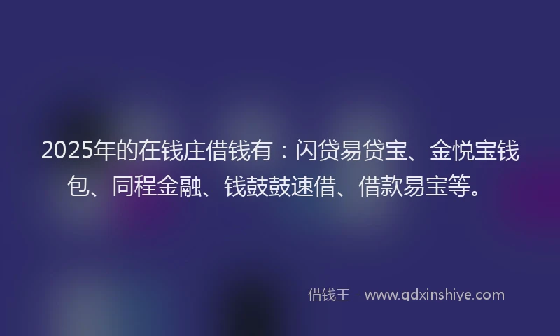 2025年的在钱庄借钱有：闪贷易贷宝、金悦宝钱包、同程金融、钱鼓鼓速借、借款易宝等。
