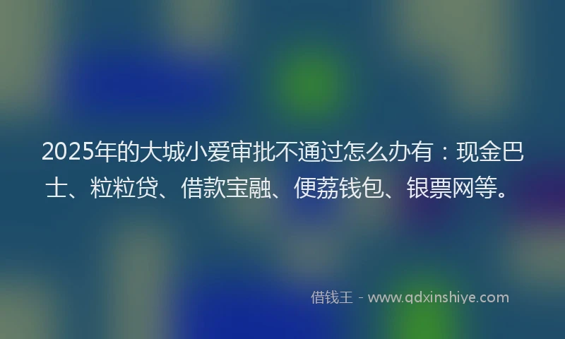 2025年的大城小爱审批不通过怎么办有：现金巴士、粒粒贷、借款宝融、便荔钱包、银票网等。