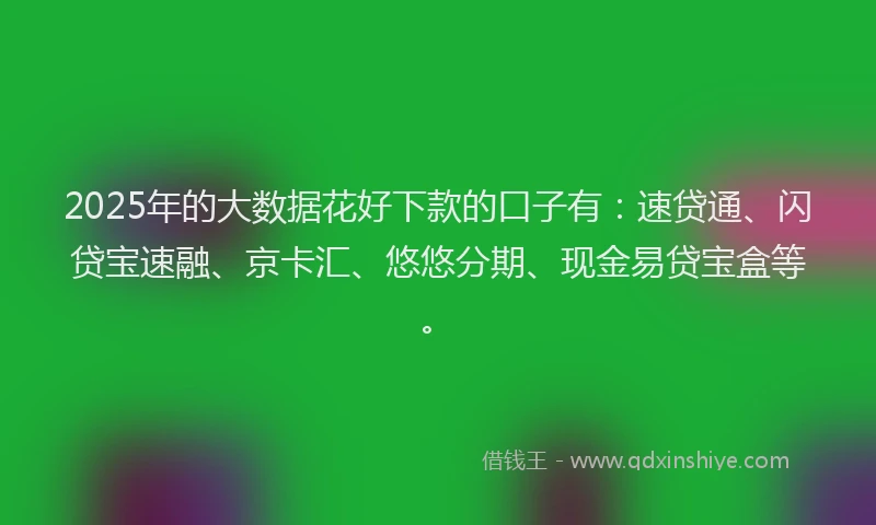 2025年的大数据花好下款的口子有：速贷通、闪贷宝速融、京卡汇、悠悠分期、现金易贷宝盒等。