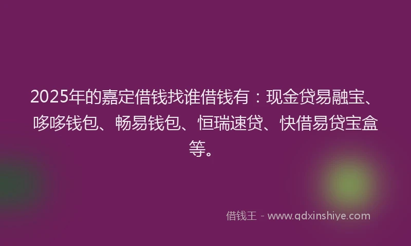 2025年的嘉定借钱找谁借钱有：现金贷易融宝、哆哆钱包、畅易钱包、恒瑞速贷、快借易贷宝盒等。