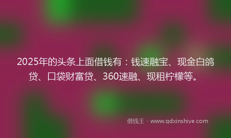 2025年的头条上面借钱有：钱速融宝、现金白鸽贷、口袋财富贷、360速融、现租柠檬等。
