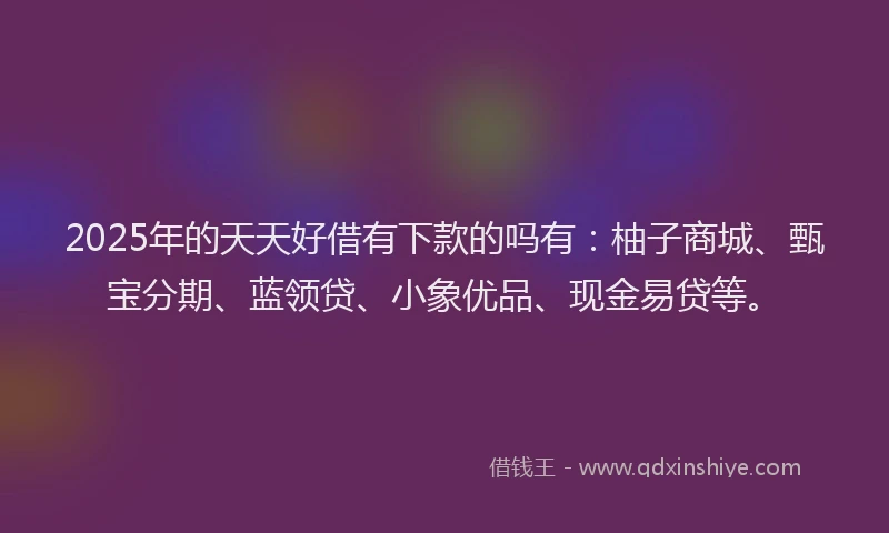 2025年的天天好借有下款的吗有：柚子商城、甄宝分期、蓝领贷、小象优品、现金易贷等。