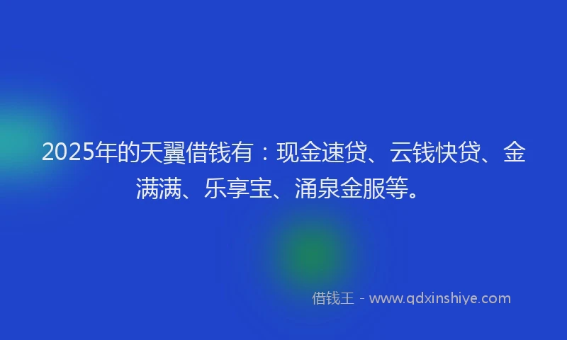2025年的天翼借钱有：现金速贷、云钱快贷、金满满、乐享宝、涌泉金服等。