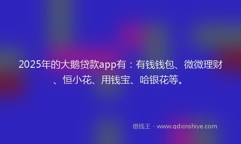 2025年的大鹅贷款app有：有钱钱包、微微理财、恒小花、用钱宝、哈银花等。