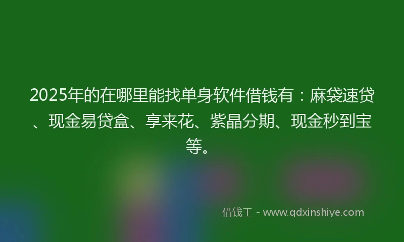 2025年的在哪里能找单身软件借钱有：麻袋速贷、现金易贷盒、享来花、紫晶分期、现金秒到宝等。