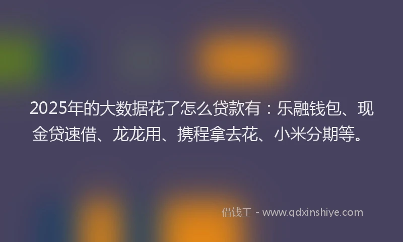 2025年的大数据花了怎么贷款有：乐融钱包、现金贷速借、龙龙用、携程拿去花、小米分期等。