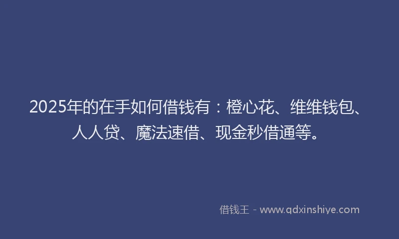 2025年的在手如何借钱有：橙心花、维维钱包、人人贷、魔法速借、现金秒借通等。