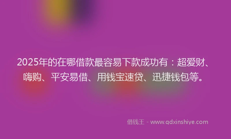 2025年的在哪借款最容易下款成功有：超爱财、嗨购、平安易借、用钱宝速贷、迅捷钱包等。