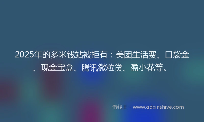 2025年的多米钱站被拒有：美团生活费、口袋金、现金宝盒、腾讯微粒贷、盈小花等。