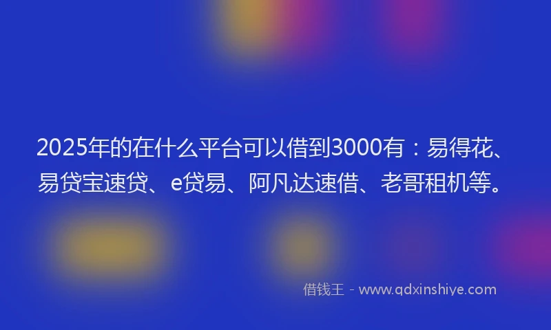 2025年的在什么平台可以借到3000有：易得花、易贷宝速贷、e贷易、阿凡达速借、老哥租机等。