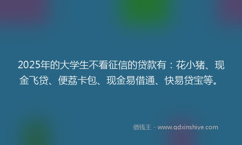 2025年的大学生不看征信的贷款有：花小猪、现金飞贷、便荔卡包、现金易借通、快易贷宝等。