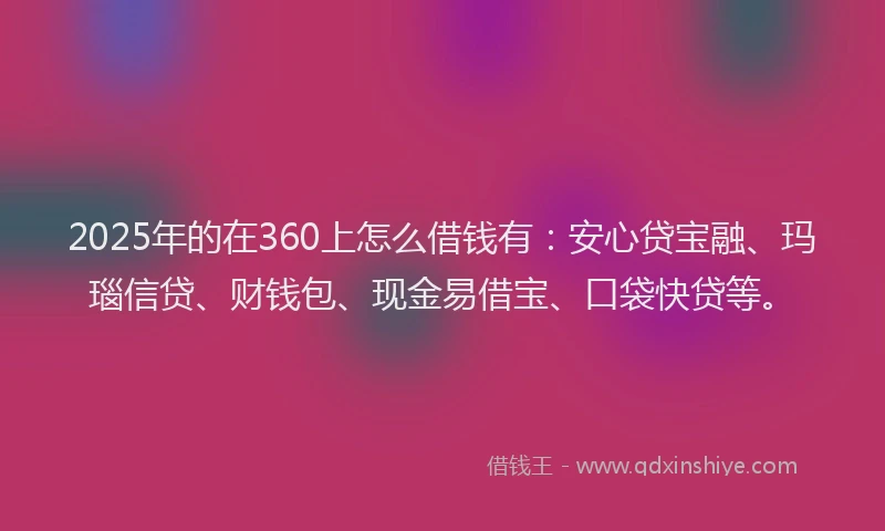 2025年的在360上怎么借钱有：安心贷宝融、玛瑙信贷、财钱包、现金易借宝、口袋快贷等。