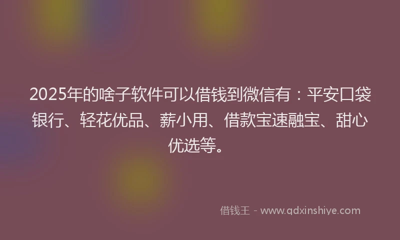 2025年的啥子软件可以借钱到微信有：平安口袋银行、轻花优品、薪小用、借款宝速融宝、甜心优选等。