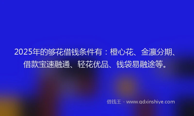 2025年的够花借钱条件有：橙心花、金瀛分期、借款宝速融通、轻花优品、钱袋易融途等。