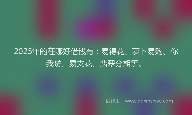 2025年的在哪好借钱有：易得花、萝卜易购、你我贷、易支花、翡翠分期等。